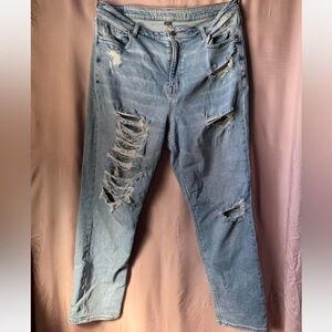 American Eagle Outfitters Light Blue Distressed Straight-Leg Jeans